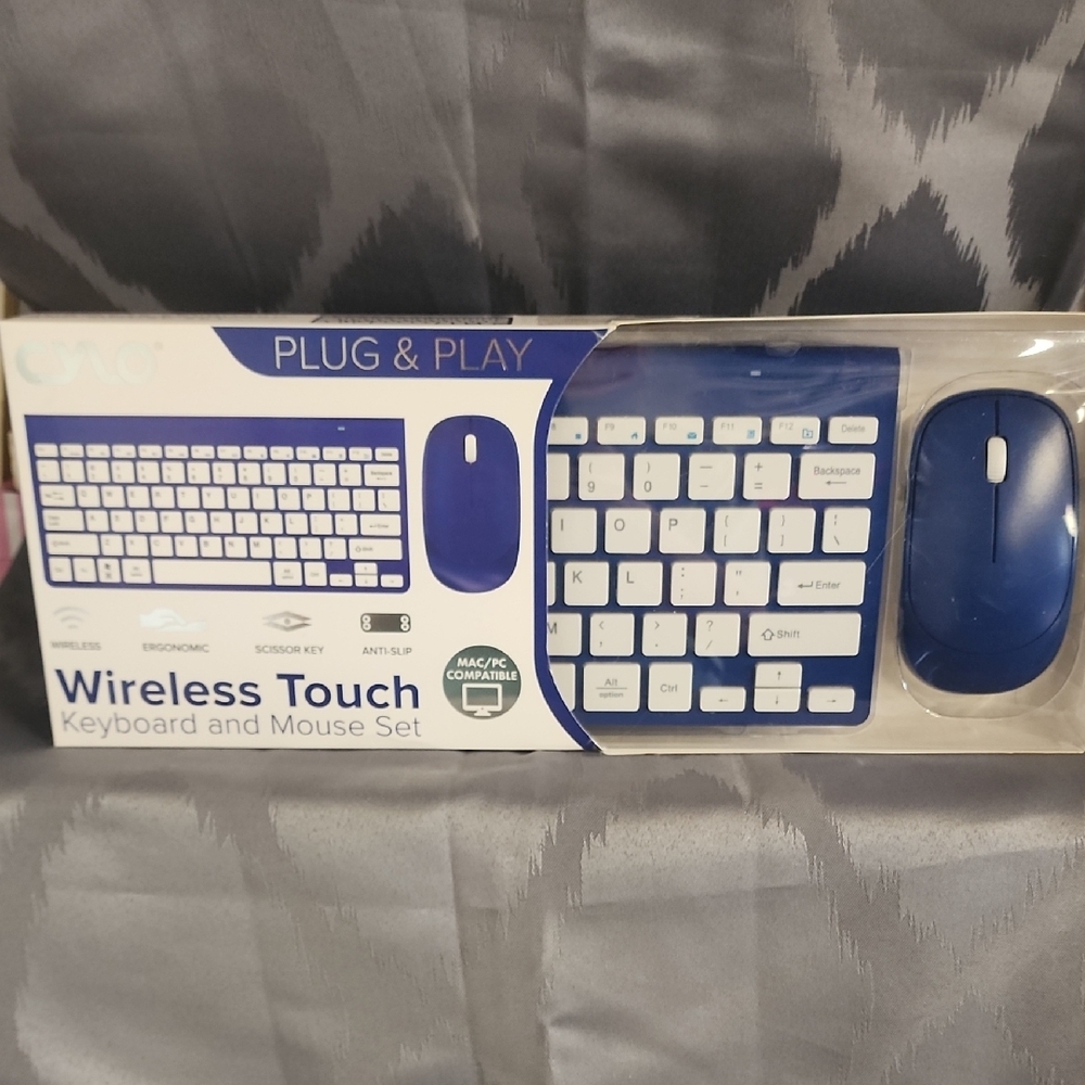 Wireless Touch Keyboard and Mouse Set - Blue and White